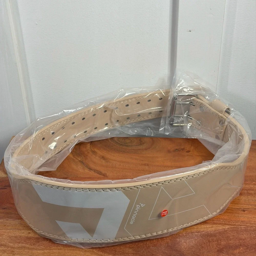 Pinnacle‎ Weight Lifting Belt XL Beige Leather Double Prong Gym Workout Support